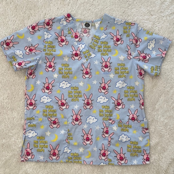 Jim Benton Happy Bunny Scrub Top - Picture 3 of 6